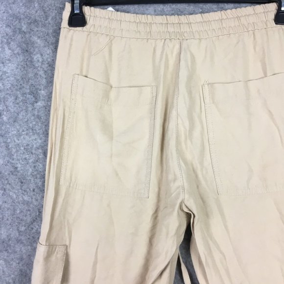 Zara Jogger Pants S Khaki Cargo Drawstring Tapered High Rise Casual Relaxed Tan - Picture 9 of 16